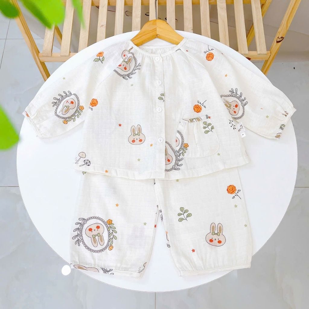  Bộ dài tay bé gái xô cotton Lá Homewear A342, pizama cho bé babydoll mát mềm dễ thương 