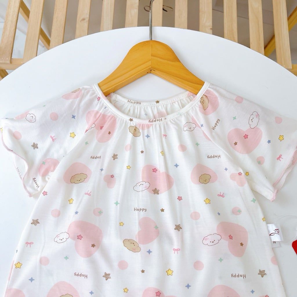  Bộ cộc tay bé gái Lá Homewear A395, bộ đùi cho bé gái vải tencel lycra mềm mỏng mát 