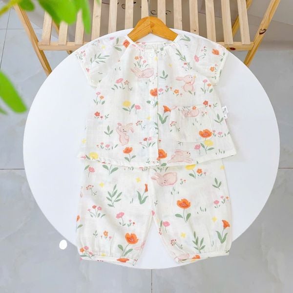  Bộ tay ngắn quần dài xô cotton Lá Homewear A339, đồ ngủ cộc tay bé gái quần bí dễ thương mềm mát 