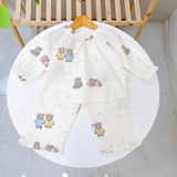  Bộ dài tay bé gái xô cotton Lá Homewear A313, pijama trẻ em gái mặc ngủ thoáng mát babydoll cổ chun dễ thương 