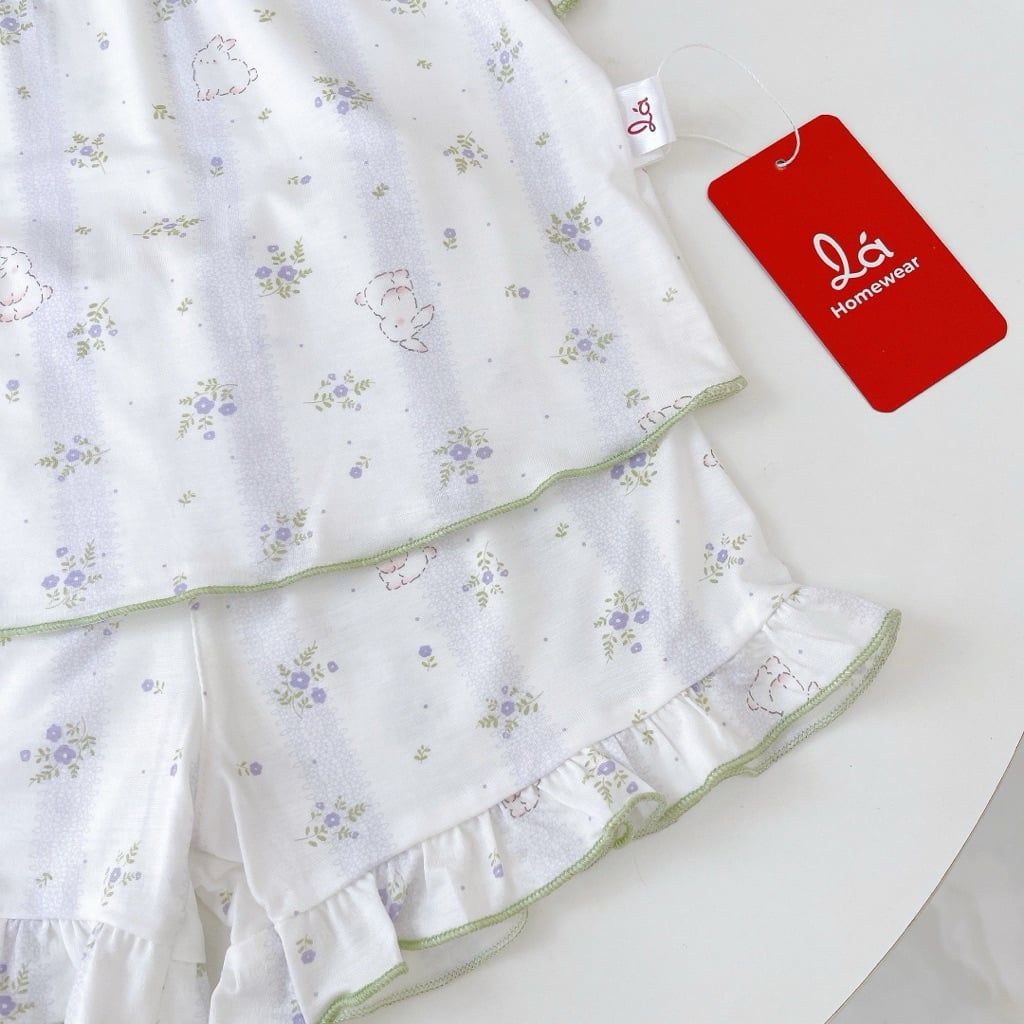  Bộ cộc tay bé gái Lá Homewear A395, bộ đùi cho bé gái vải tencel lycra mềm mỏng mát 