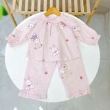  Bộ dài tay bé gái xô cotton Lá Homewear A313, pijama trẻ em gái mặc ngủ thoáng mát babydoll cổ chun dễ thương 