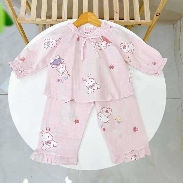  Bộ dài tay bé gái xô cotton Lá Homewear A313, pijama trẻ em gái mặc ngủ thoáng mát babydoll cổ chun dễ thương 