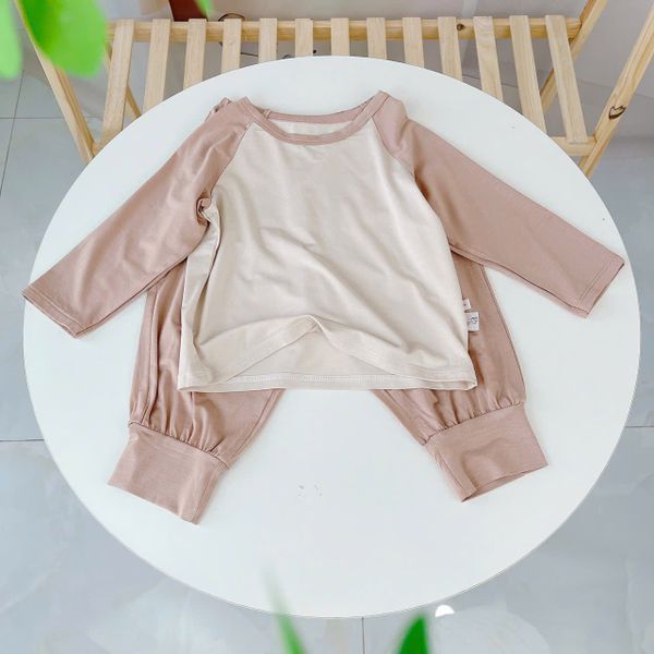  Bộ dài tay cho bé 95% sợi sồi Modal Ice Cool Áo Lá Homewear A300, đồ bộ ngủ bé trai bé gái tay raglan quần chống muỗi 