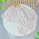  Pijama cho bé gái Lá Homewear A299 xô muslin nhẹ mát, đồ bộ dài tay cho bé cổ chun đính nơ xinh xắn 
