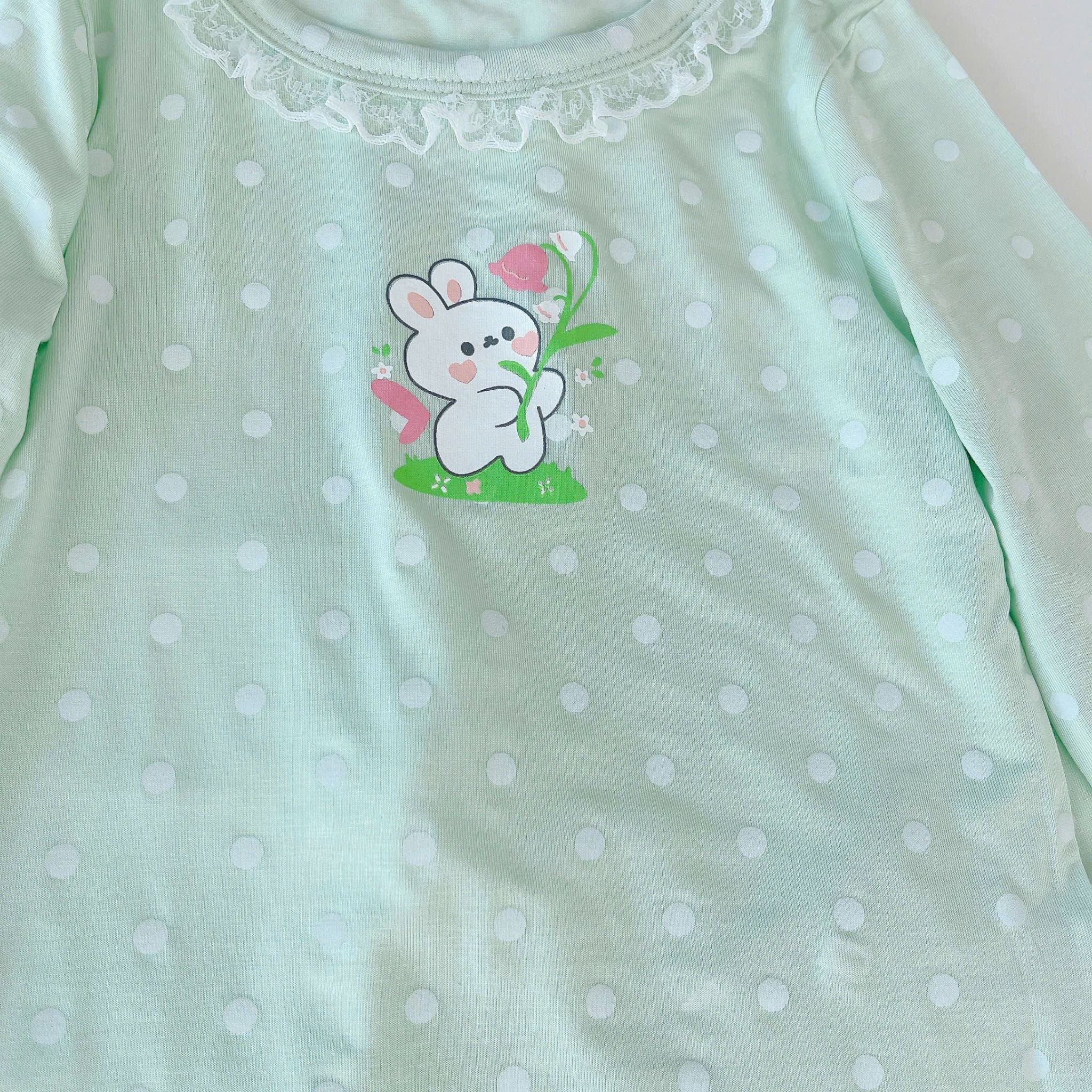  Đồ dài tay bé gái 95% sợi sồi Modal Ice Cool Lá Homewear A281, đồ ngủ cho bé mềm mướt mát lạnh viền ren chấm bi 