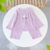  Đồ dài tay bé gái 95% sợi sồi Modal Ice Cool Lá Homewear A281, đồ ngủ cho bé mềm mướt mát lạnh viền ren chấm bi 