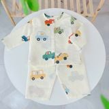  Pijama cho bé trai, bé gái vải  xô cotton Áo Lá Homewear A219, đồ bộ dài tay cho bé mát bốn mùa cổ tròn cài nút 