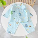  Pijama cho bé trai, bé gái vải  xô cotton Áo Lá Homewear A219, đồ bộ dài tay cho bé mát bốn mùa cổ tròn cài nút 