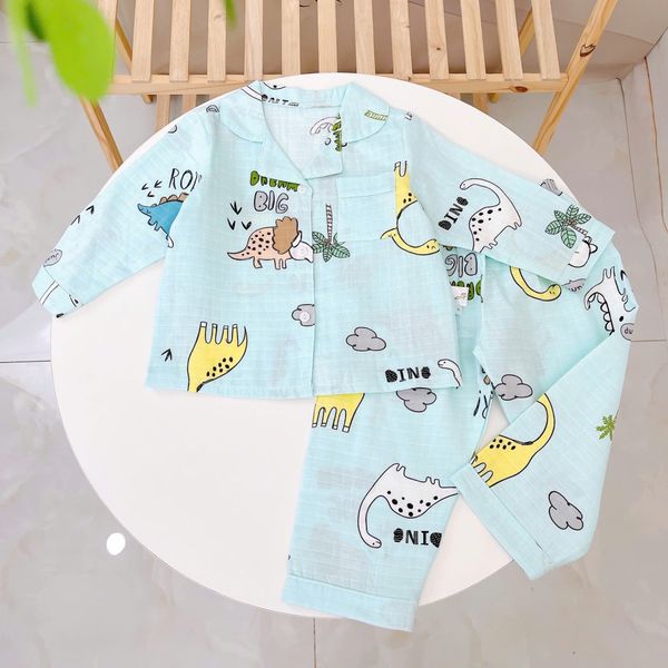  Pijama bé trai bé gái dài tay vải xô Áo Lá Homewear A014, đồ ngủ trẻ em size đại cotton nằm điều hòa bốn mùa 
