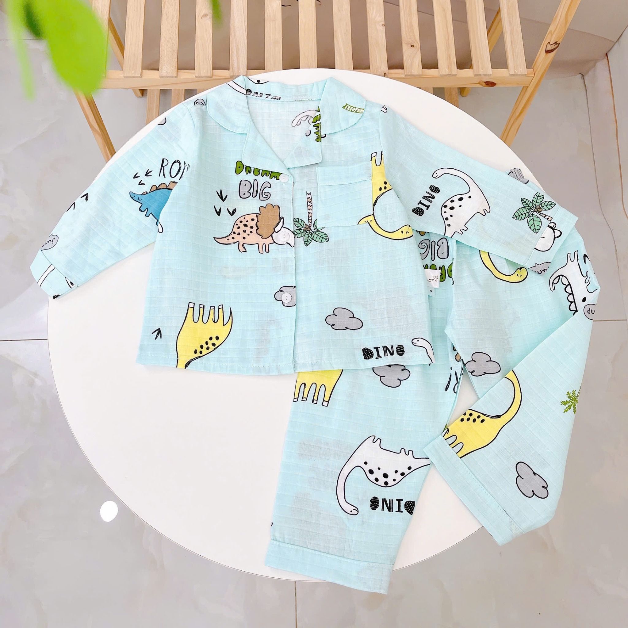  Pijama bé trai bé gái dài tay vải xô Áo Lá Homewear A014, đồ ngủ trẻ em size đại cotton nằm điều hòa bốn mùa 