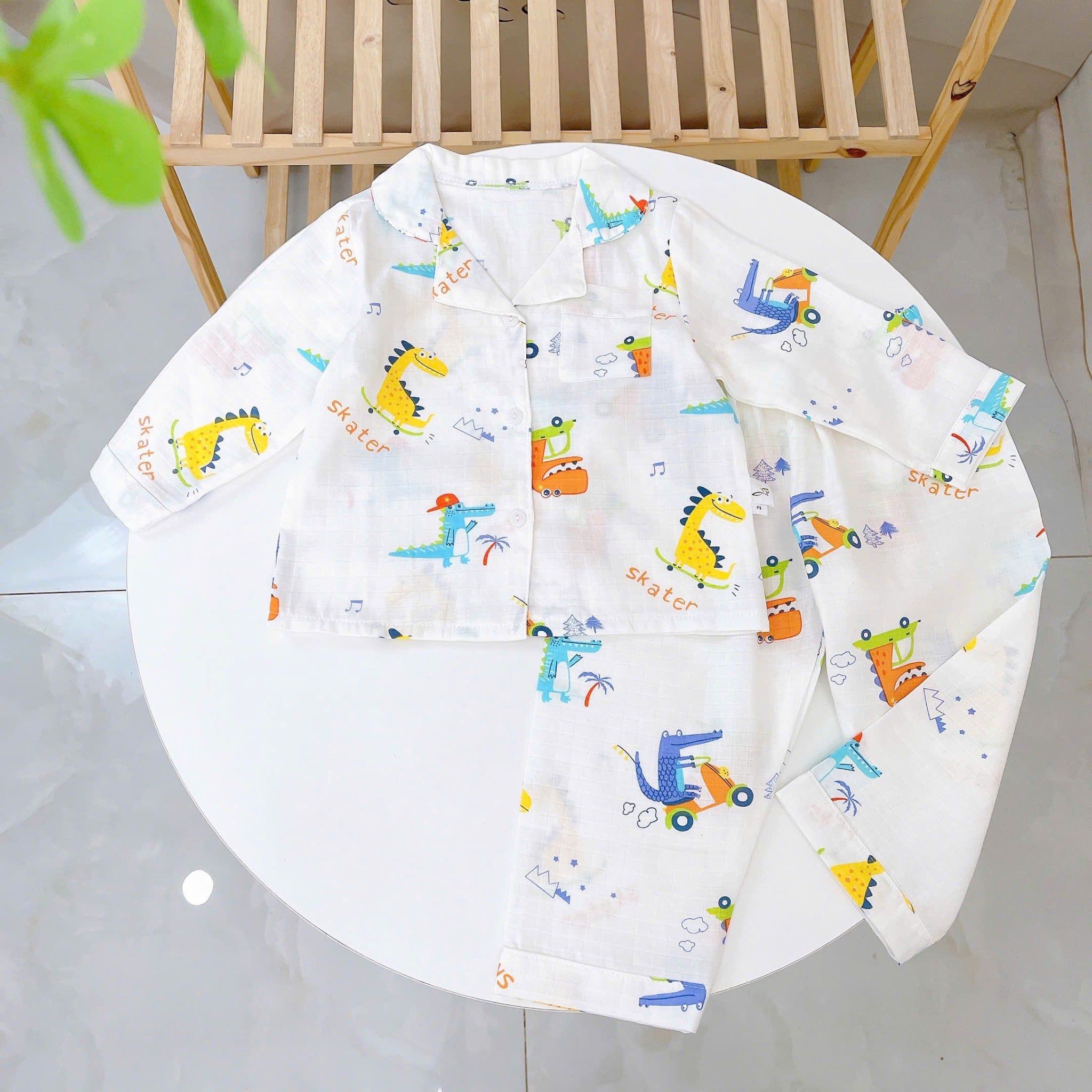  Pijama bé trai bé gái dài tay vải xô Áo Lá Homewear A014, đồ ngủ trẻ em size đại cotton nằm điều hòa bốn mùa 