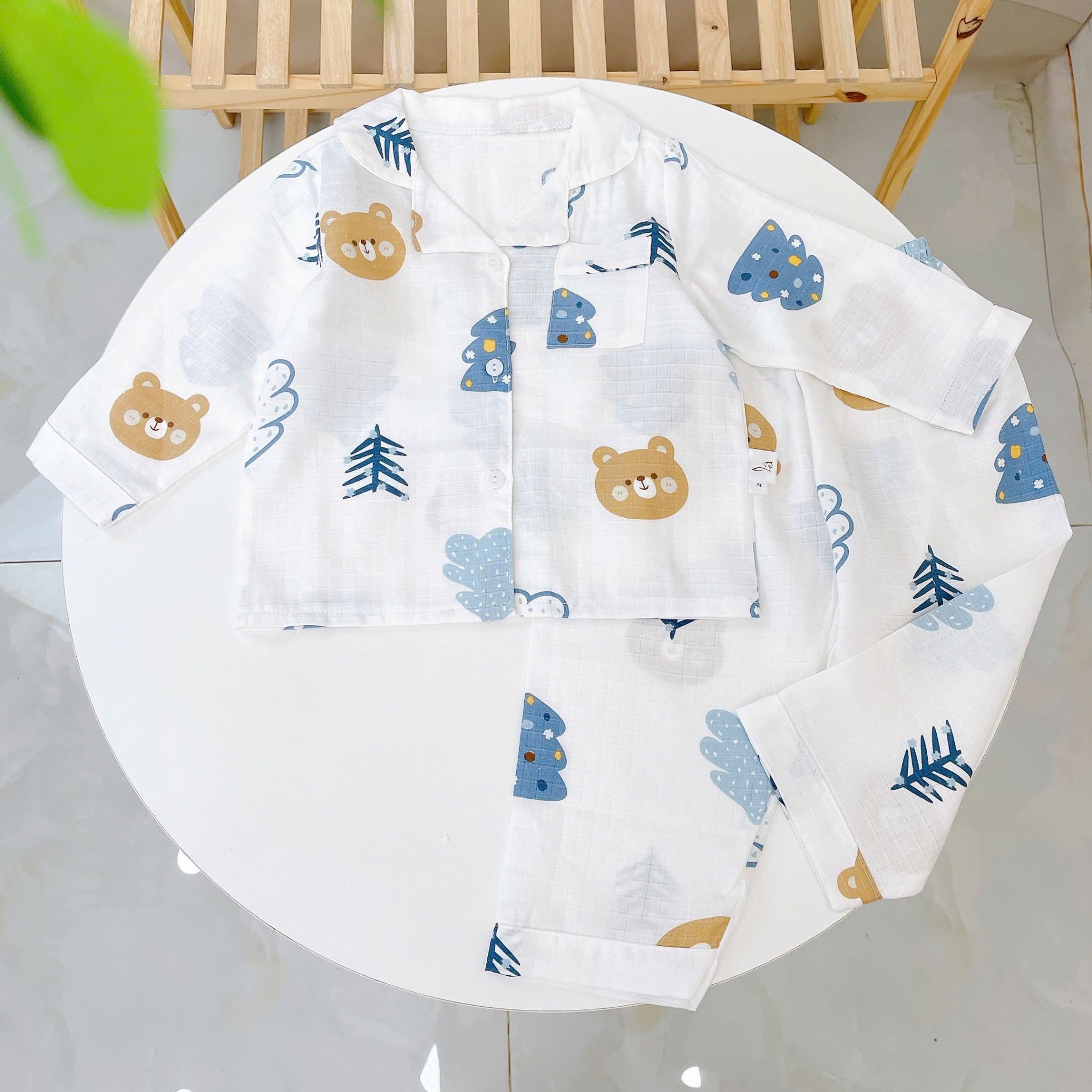  Pijama bé trai bé gái dài tay vải xô Áo Lá Homewear A014, đồ ngủ trẻ em size đại cotton nằm điều hòa bốn mùa 