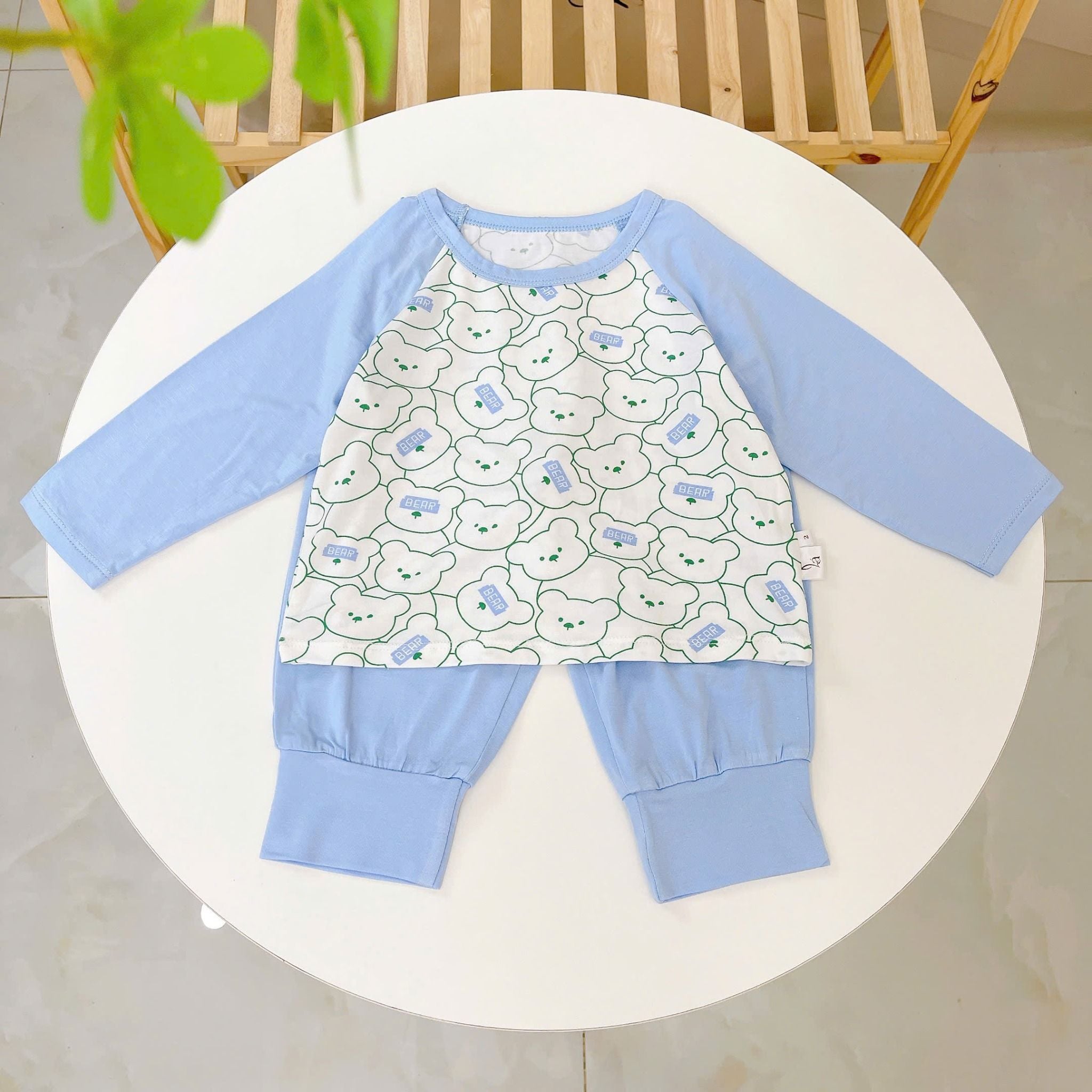  Bộ dài tay cho bé 95% sợi sồi Modal Ice Cool Áo Lá Homewear A300, đồ bộ ngủ bé trai bé gái tay raglan quần chống muỗi 