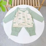  Bộ dài tay cho bé 95% sợi sồi Modal Ice Cool Áo Lá Homewear A300, đồ bộ ngủ bé trai bé gái tay raglan quần chống muỗi 