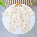  Pijama cho bé gái Lá Homewear A299 xô muslin nhẹ mát, đồ bộ dài tay cho bé cổ chun đính nơ xinh xắn 