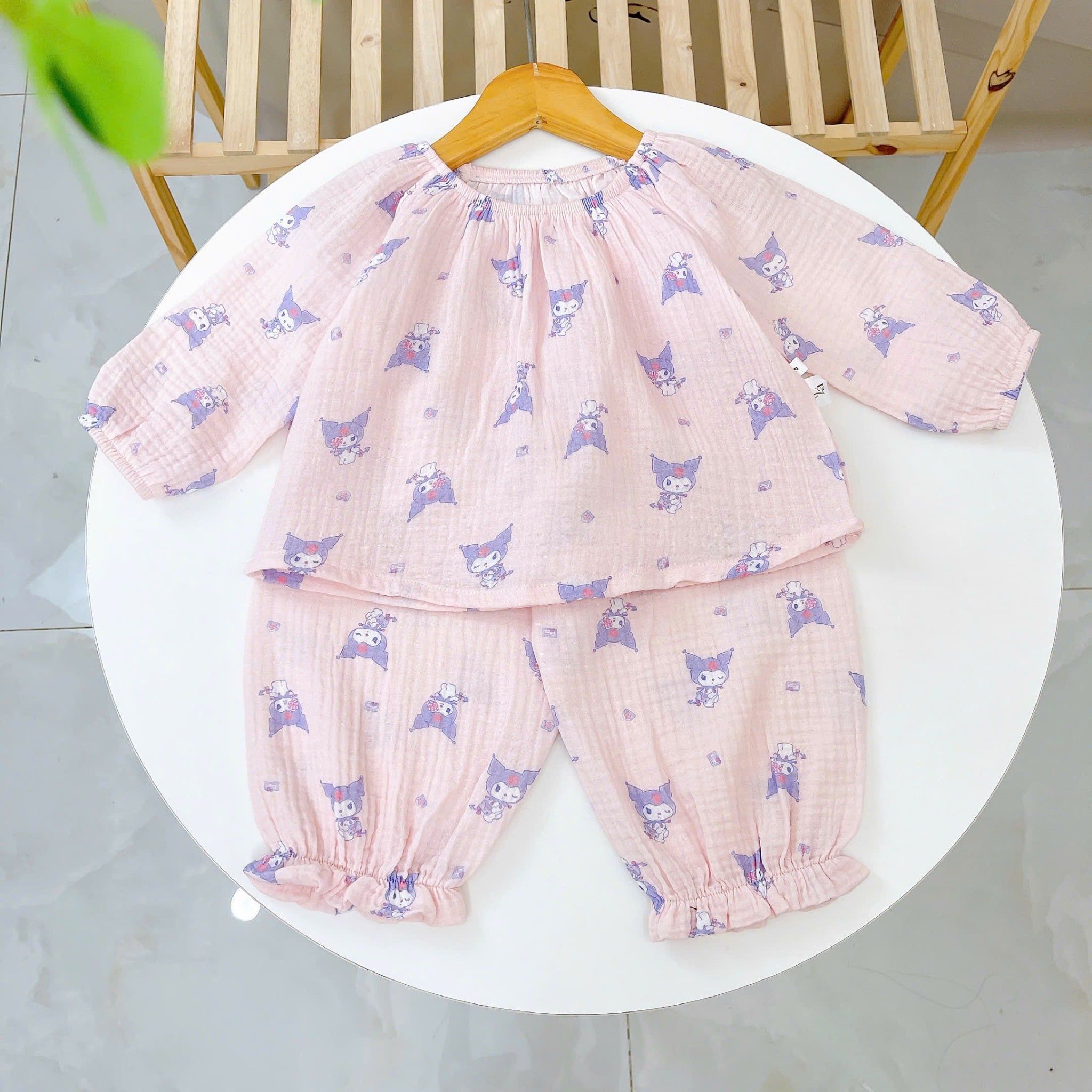  Pijama cho bé gái Lá Homewear A299 xô muslin nhẹ mát, đồ bộ dài tay cho bé cổ chun đính nơ xinh xắn 