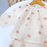  Pijama cho bé gái Lá Homewear A299 xô muslin nhẹ mát, đồ bộ dài tay cho bé cổ chun đính nơ xinh xắn 