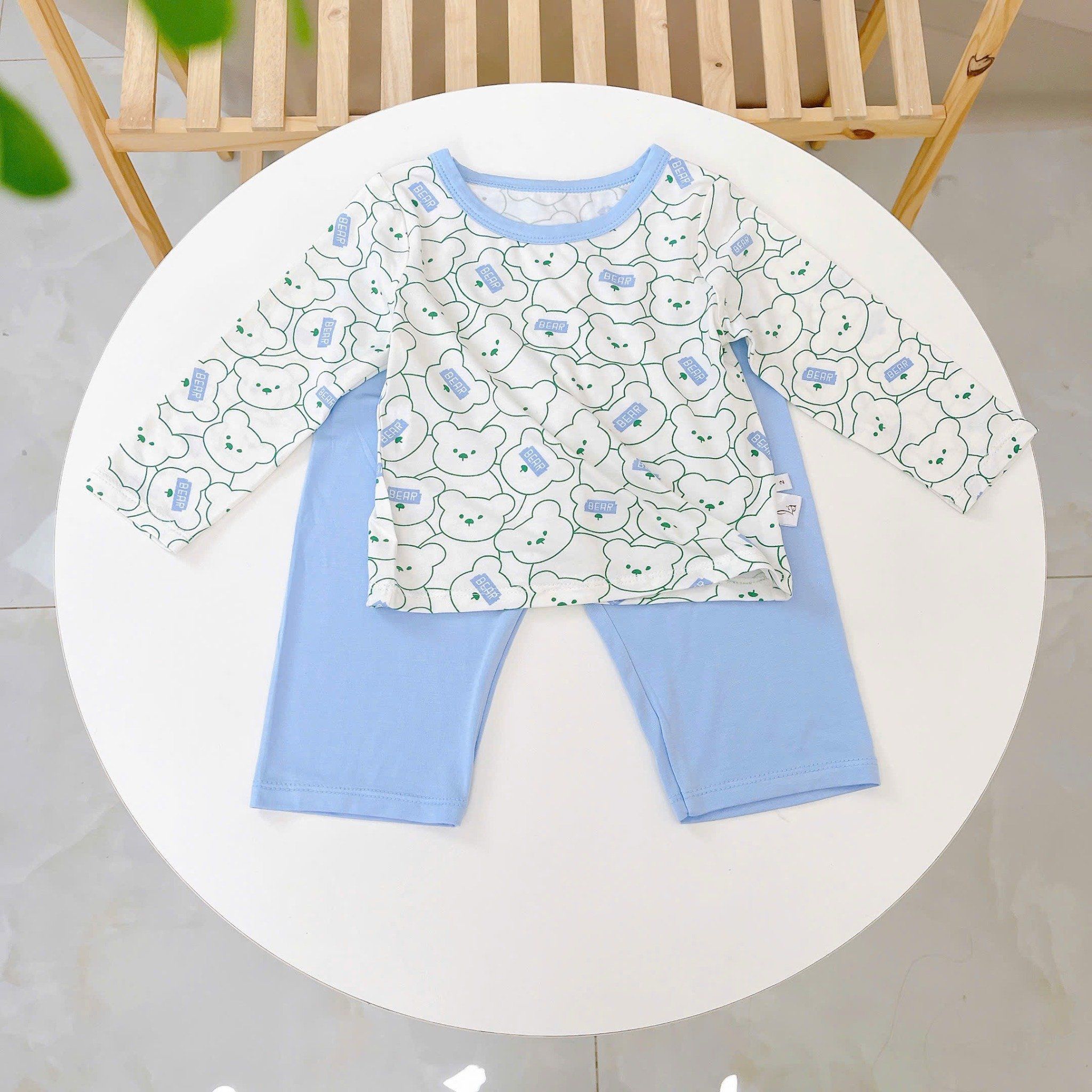  Bộ dài tay cho bé 95% sợi sồi Modal Ice Cool Áo Lá Homewear A248 mềm mát mùa hè, đồ ngủ dài tay bé trai bé gái 