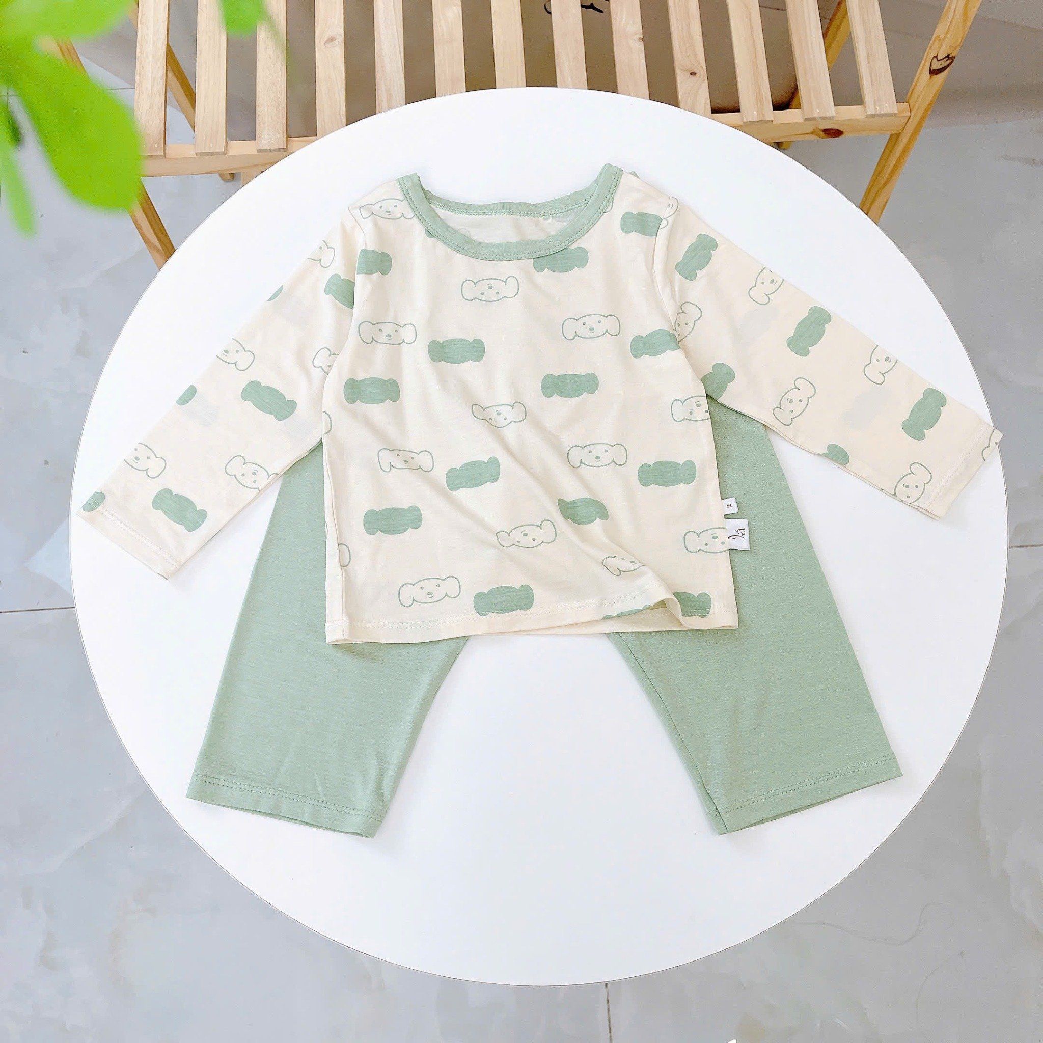  Bộ dài tay cho bé 95% sợi sồi Modal Ice Cool Áo Lá Homewear A248 mềm mát mùa hè, đồ ngủ dài tay bé trai bé gái 