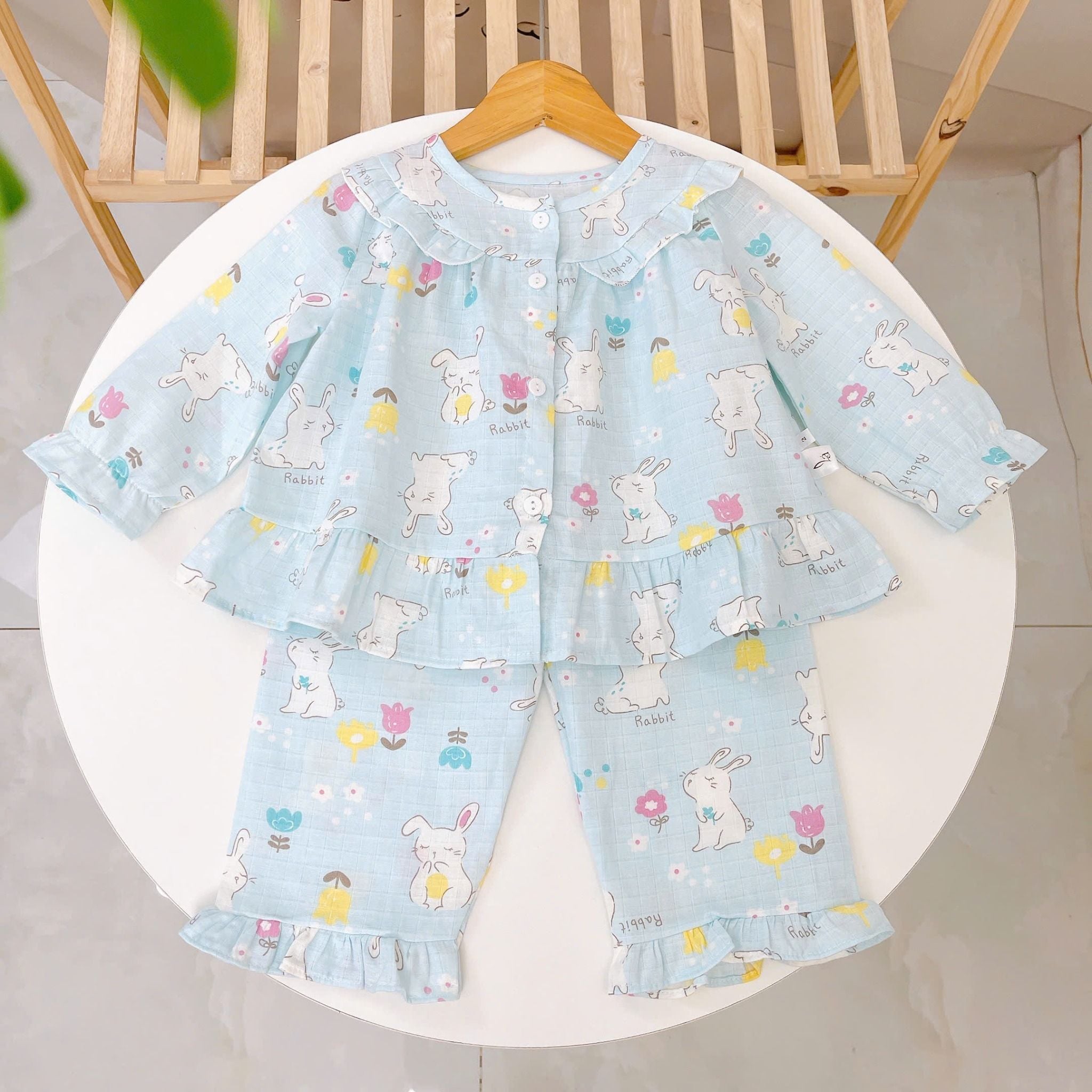  Pizama bé gái dài tay xô cotton Áo Lá Homewear A199, bộ đồ dài tay cho bé babydoll mặc ngủ bốn mùa 