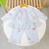  Pizama bé gái dài tay xô cotton Áo Lá Homewear A199, bộ đồ dài tay cho bé babydoll mặc ngủ bốn mùa 