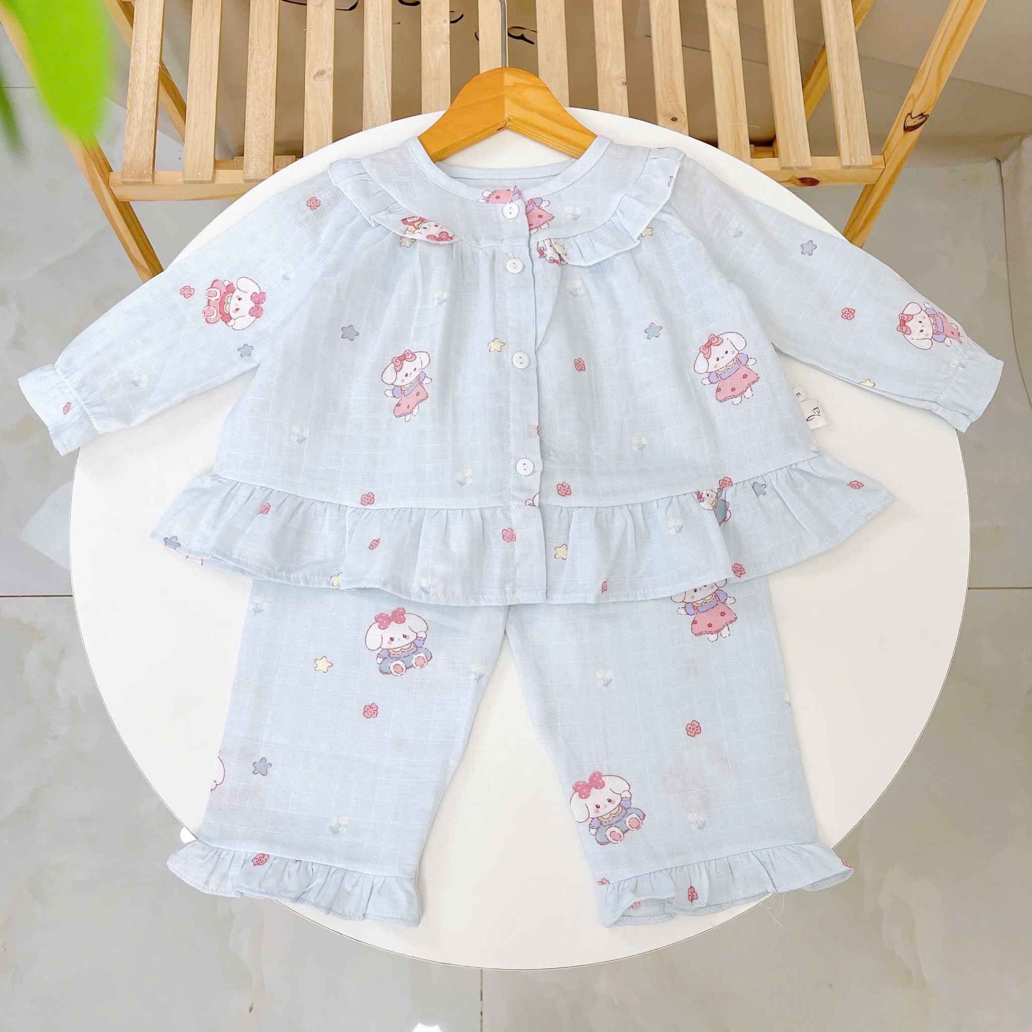  Pizama bé gái dài tay xô cotton Áo Lá Homewear A199, bộ đồ dài tay cho bé babydoll mặc ngủ bốn mùa 