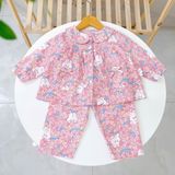 Pijama cho bé gái dài tay xô cotton Áo Lá Homewear A166, bộ dài tay bé gái babydoll mặc ngủ vải xô đũi mát bốn mùa 