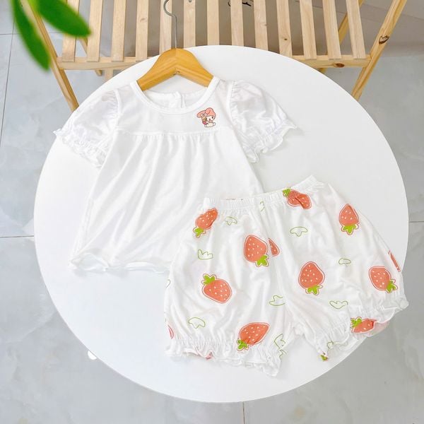  Bộ đùi bé gái 95% sợi sồi Modal Ice Cool Lá Homewear A311, bộ cộc tay bé gái gấu dâu mềm mát lạnh quần bí 