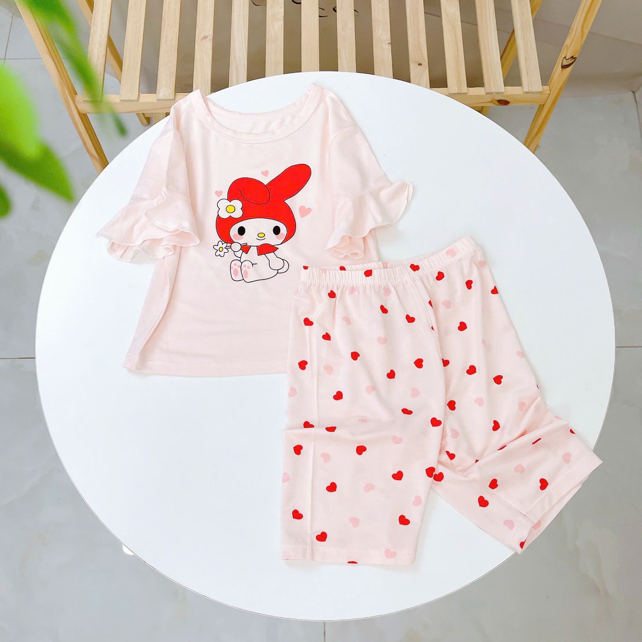  Bộ lửng bé gái 95% sợi sồi Modal Ice Cool Áo Lá Homewear A246 mềm mướt mát lạnh, đồ bộ bé gái mặc hè 