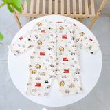  Pijama bé trai bé gái tay dài xô muslin Áo Lá Homewear A109, đồ ngủ bé trai xô đũi cổ tròn caro hình thú 