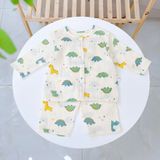  Pijama bé trai bé gái tay dài xô muslin Áo Lá Homewear A109, đồ ngủ bé trai xô đũi cổ tròn caro hình thú 