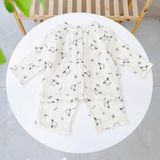  Pijama bé trai bé gái tay dài xô muslin Áo Lá Homewear A109, đồ ngủ bé trai xô đũi cổ tròn caro hình thú 