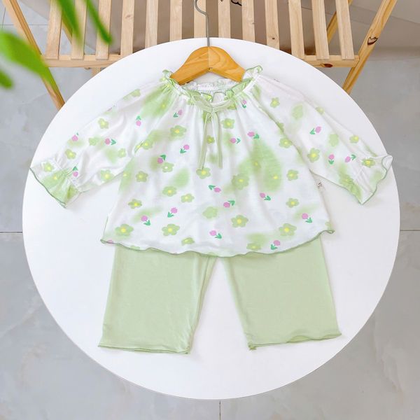  Bộ dài tay cho bé gái 95% sợi sồi Modal Ice Cool Áo Lá Homewear A238 mềm mướt mát lạnh babydoll họa tiết đáng yêu 