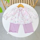  Bộ dài tay cho bé gái 95% sợi sồi Modal Ice Cool Áo Lá Homewear A238 mềm mướt mát lạnh babydoll họa tiết đáng yêu 