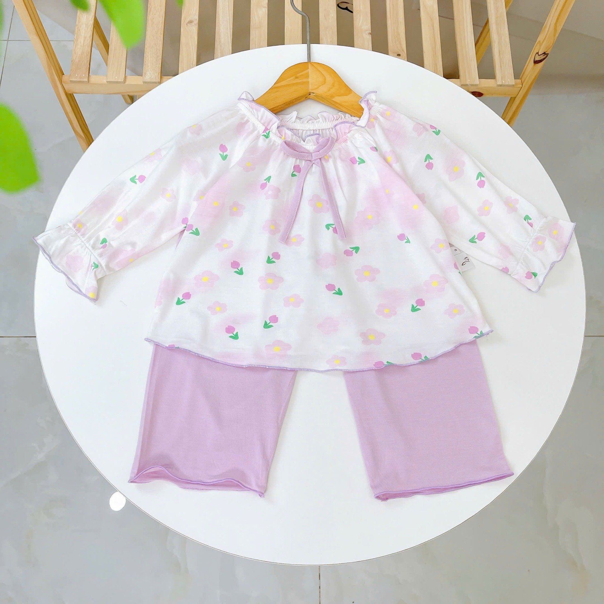  Bộ dài tay cho bé gái 95% sợi sồi Modal Ice Cool Áo Lá Homewear A238 mềm mướt mát lạnh babydoll họa tiết đáng yêu 