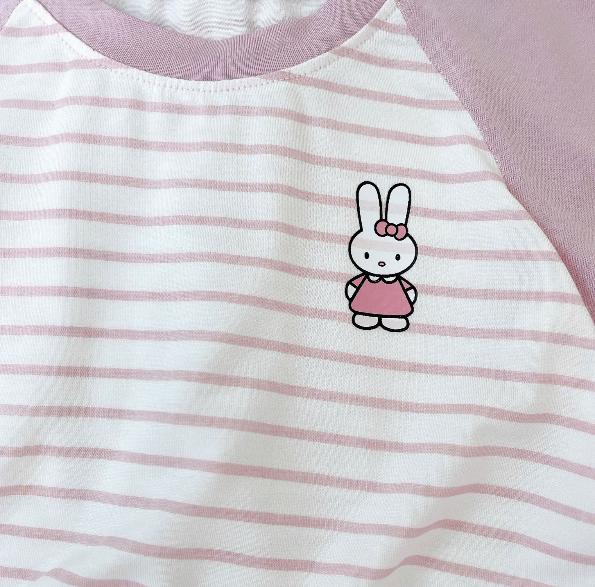  Đồ bộ ngủ cho bé 95% sợi sồi Modal Ice Cool Áo Lá Homewear A322, tay lỡ quần dài họa tiết sọc ngang in hình dễ thương 