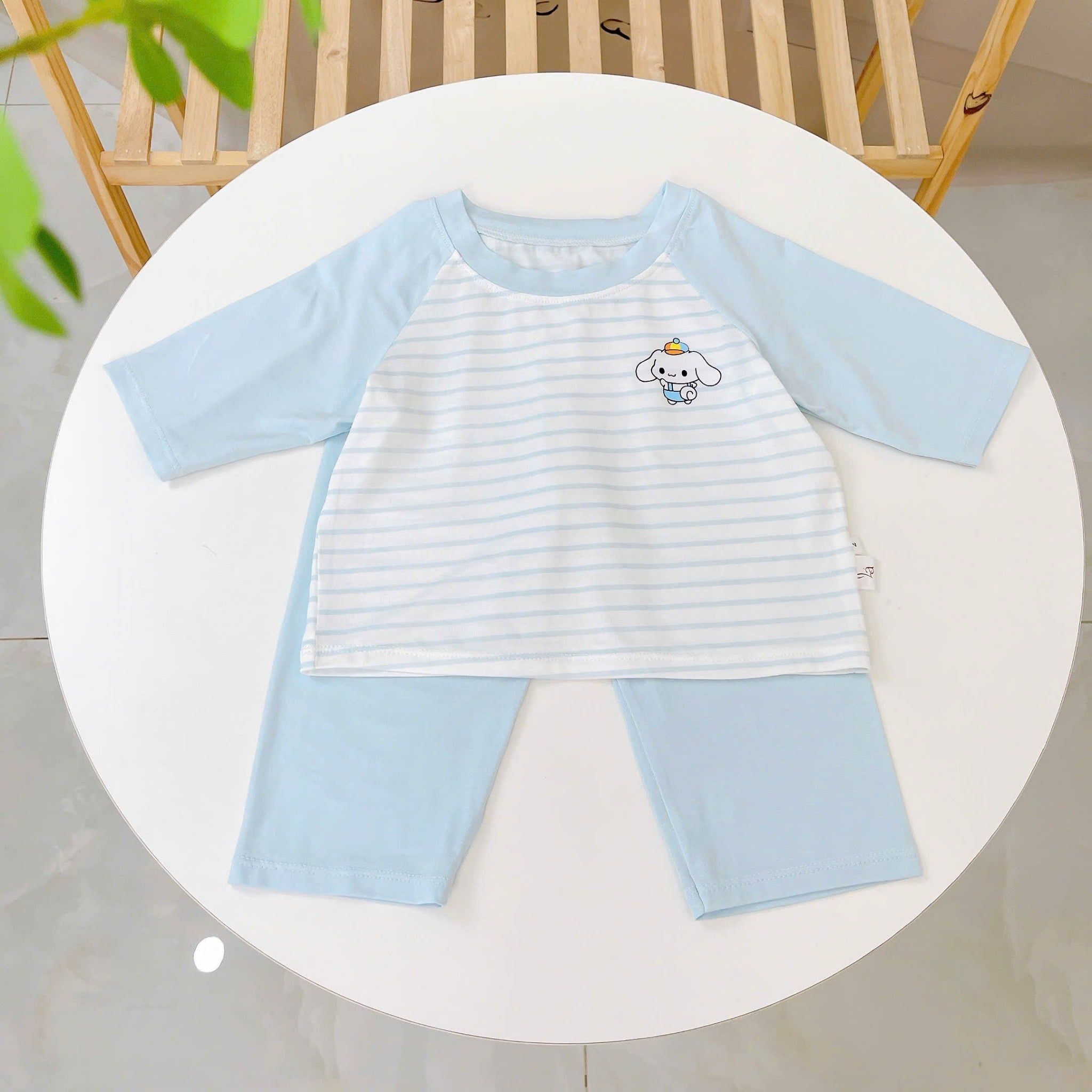  Đồ bộ ngủ cho bé 95% sợi sồi Modal Ice Cool Áo Lá Homewear A322, tay lỡ quần dài họa tiết sọc ngang in hình dễ thương 