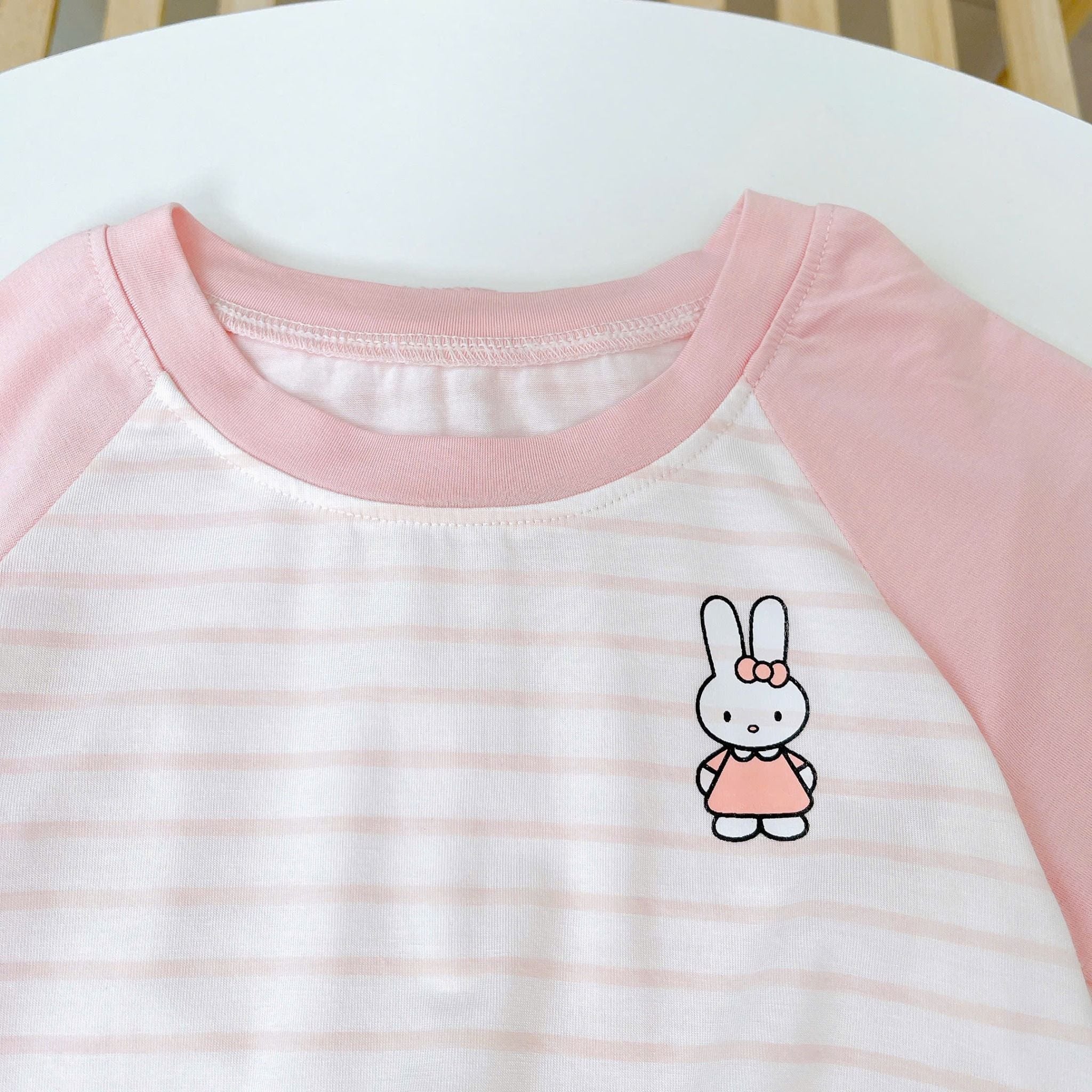  Đồ bộ ngủ cho bé 95% sợi sồi Modal Ice Cool Áo Lá Homewear A322, tay lỡ quần dài họa tiết sọc ngang in hình dễ thương 