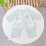  Đồ bộ ngủ cho bé 95% sợi sồi Modal Ice Cool Áo Lá Homewear A322, tay lỡ quần dài họa tiết sọc ngang in hình dễ thương 