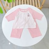  Đồ bộ ngủ cho bé 95% sợi sồi Modal Ice Cool Áo Lá Homewear A322, tay lỡ quần dài họa tiết sọc ngang in hình dễ thương 