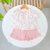  Bộ hè bé gái 95% sợi sồi Modal Ice Cool Lá Homewear A247 mềm mát lạnh, bộ cộc tay bé gái kuromi quần đùi babydoll 