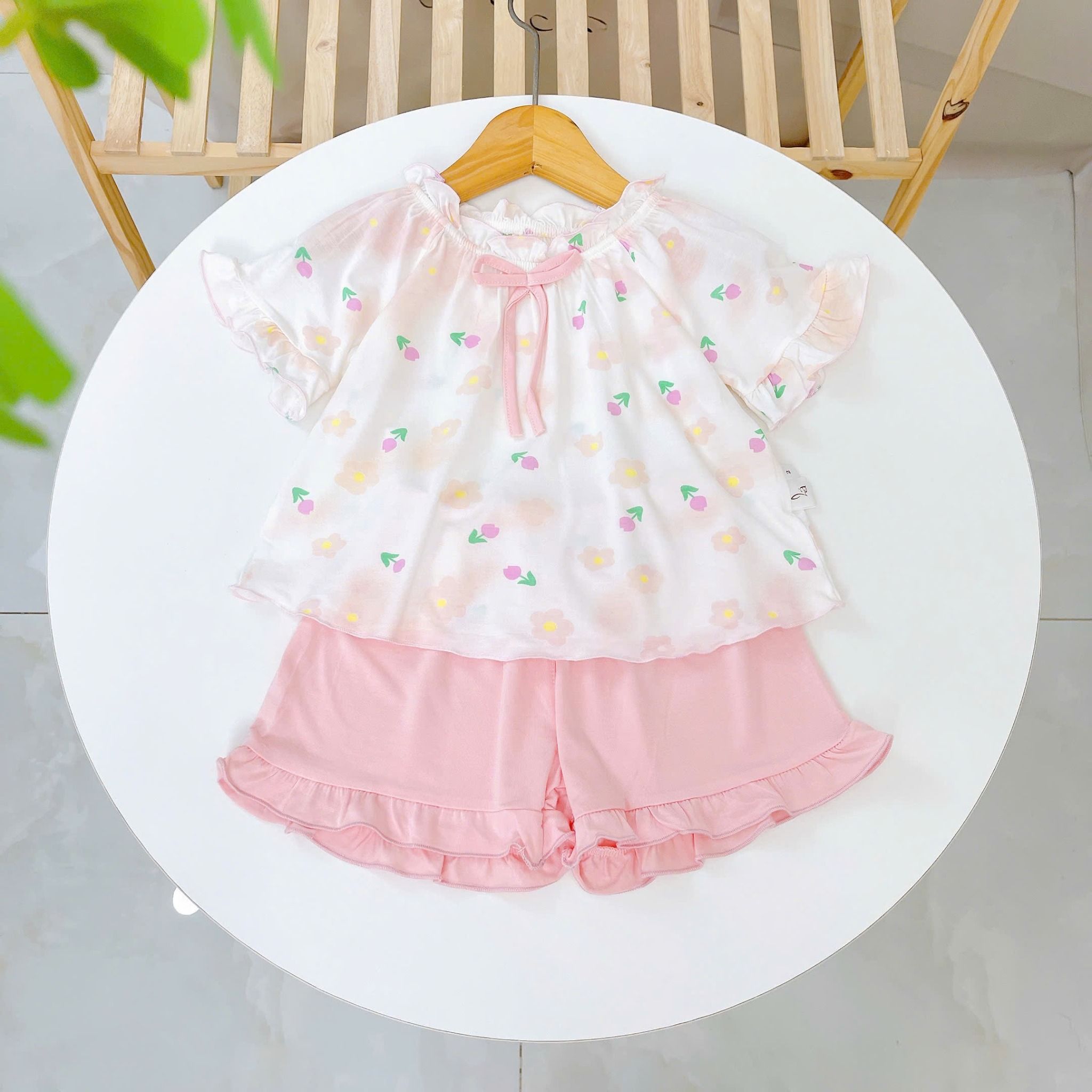  Bộ hè bé gái 95% sợi sồi Modal Ice Cool Lá Homewear A247 mềm mát lạnh, bộ cộc tay bé gái kuromi quần đùi babydoll 