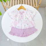  Bộ hè bé gái 95% sợi sồi Modal Ice Cool Lá Homewear A247 mềm mát lạnh, bộ cộc tay bé gái kuromi quần đùi babydoll 