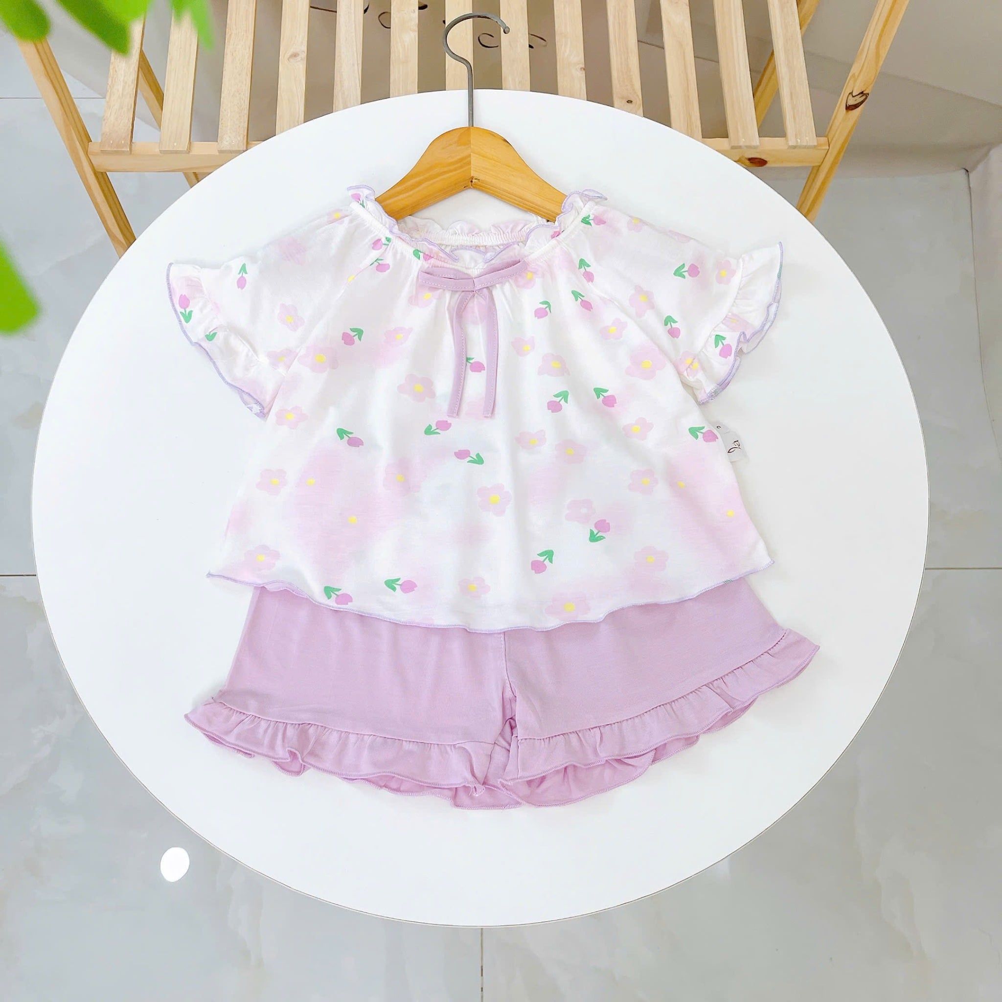  Bộ hè bé gái 95% sợi sồi Modal Ice Cool Lá Homewear A247 mềm mát lạnh, bộ cộc tay bé gái kuromi quần đùi babydoll 