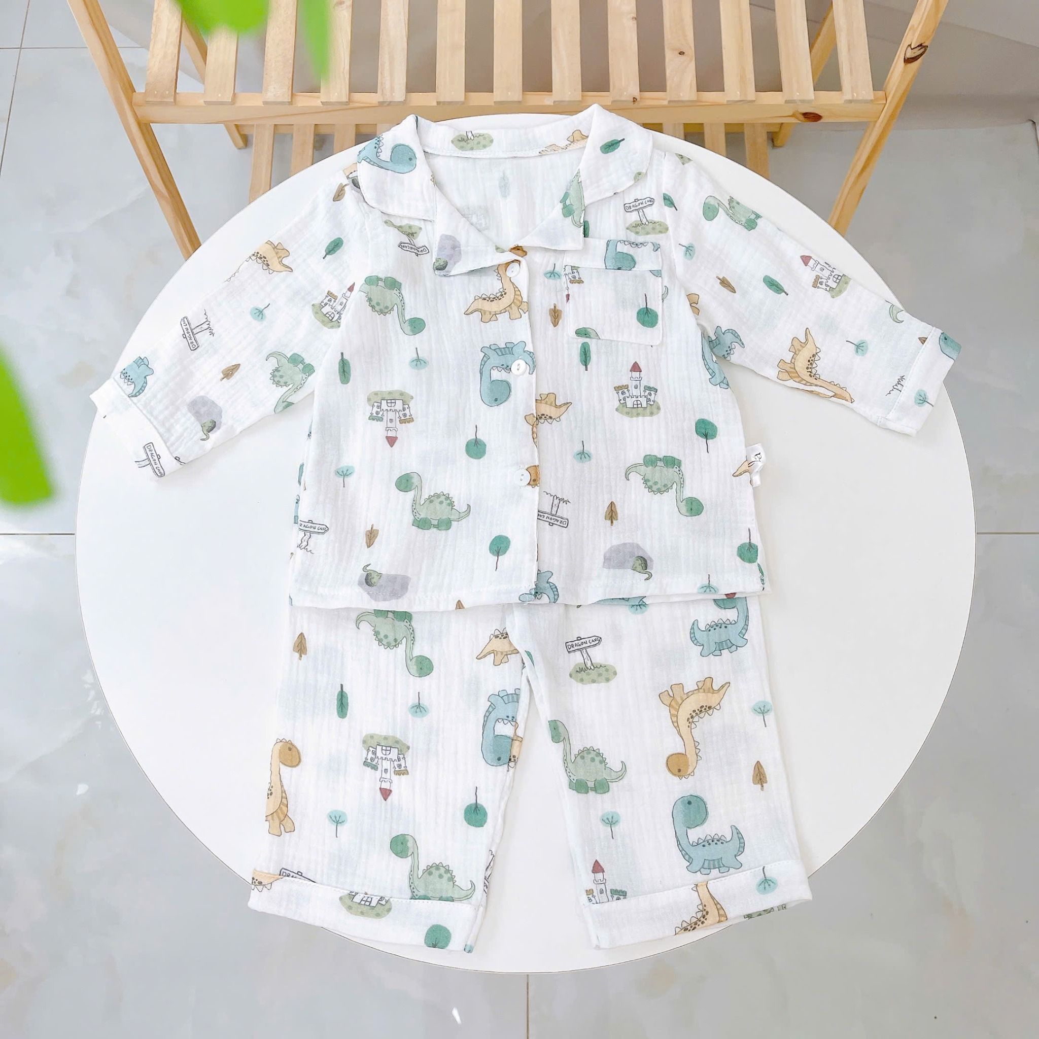  Pijama cho bé xô muslin Áo Lá Homewear A170, bộ dài tay bé trai bé gái mặc ngủ điều hòa thoáng mát 