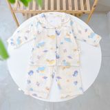  Pijama cho bé xô muslin Áo Lá Homewear A170, bộ dài tay bé trai bé gái mặc ngủ điều hòa thoáng mát 