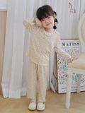  Đồ dài tay bé gái 95% sợi sồi Modal Ice Cool Lá Homewear A321, pijama cho bé hoa nhí cổ bèo xinh xắn 