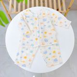  Pijama bé trai bé gái tay dài xô muslin Áo Lá Homewear A109, đồ ngủ bé trai xô đũi cổ tròn caro hình thú 