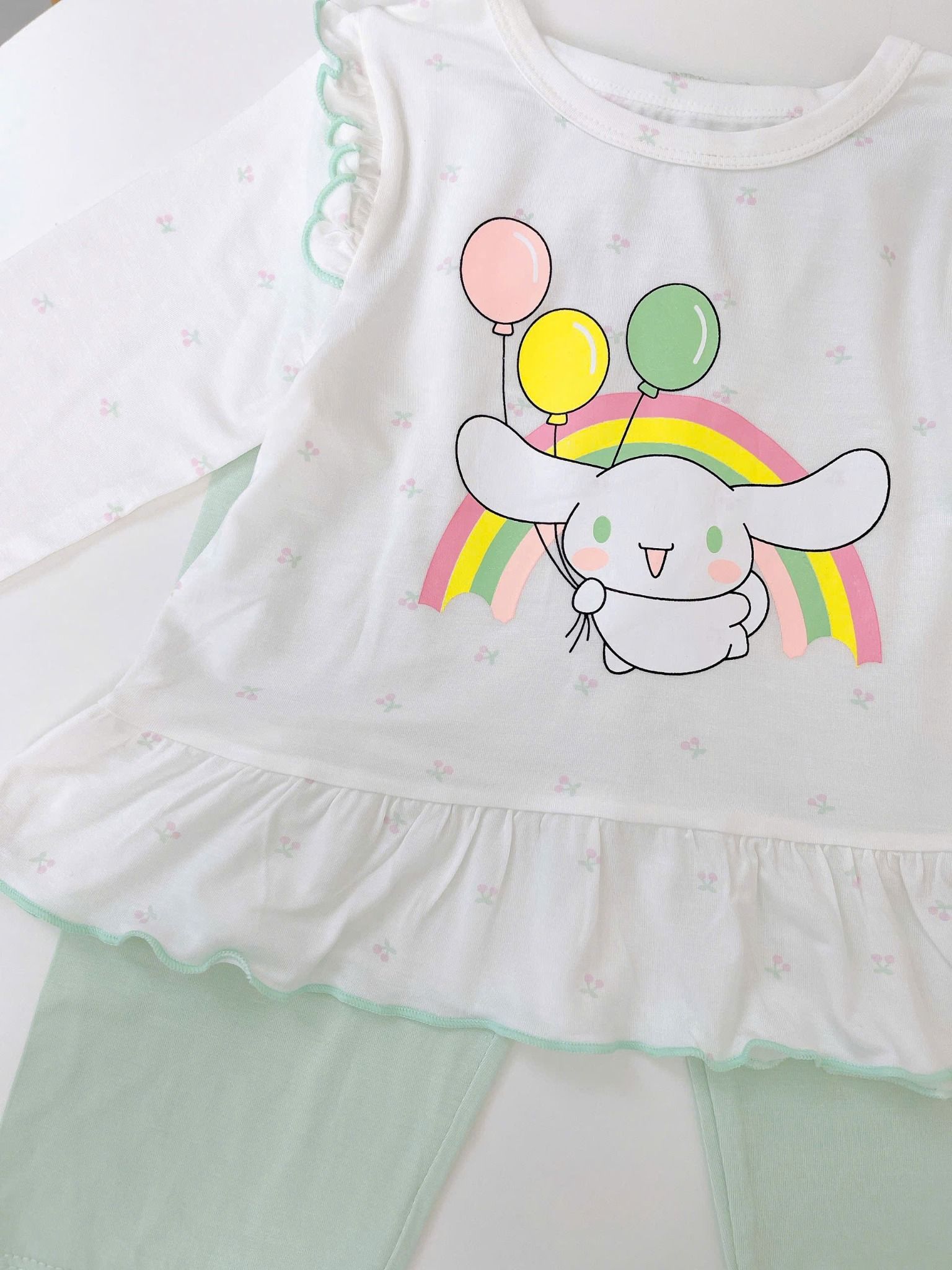  Bộ dài tay cho bé gái 95% sợi sồi Modal Ice Cool Lá Homewear A330, đồ ngủ cho bé hình kitty kuromi melody cinnamoroll 